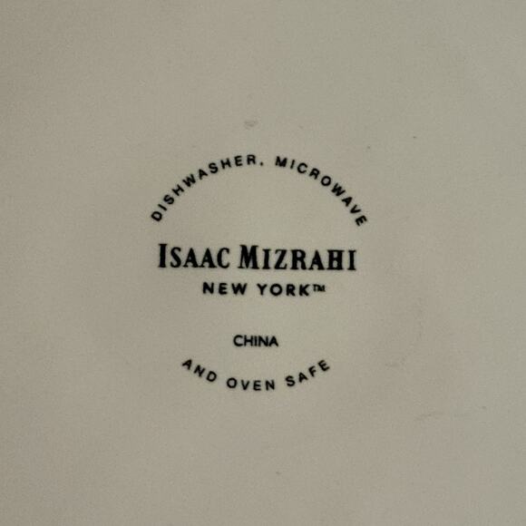 Isaac Mizrahi NY Dinner Plates Caribbean Blue Embossed White Large Rim Set of 2 - Picture 2 of 8